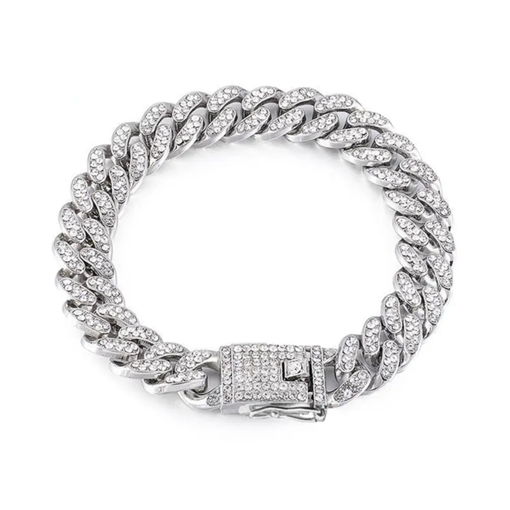 Rhinestone Dog Jewelry Necklace | Jeweled Pet Chain Collar Pet Jewelry Collar Oasis Select silver-35cm