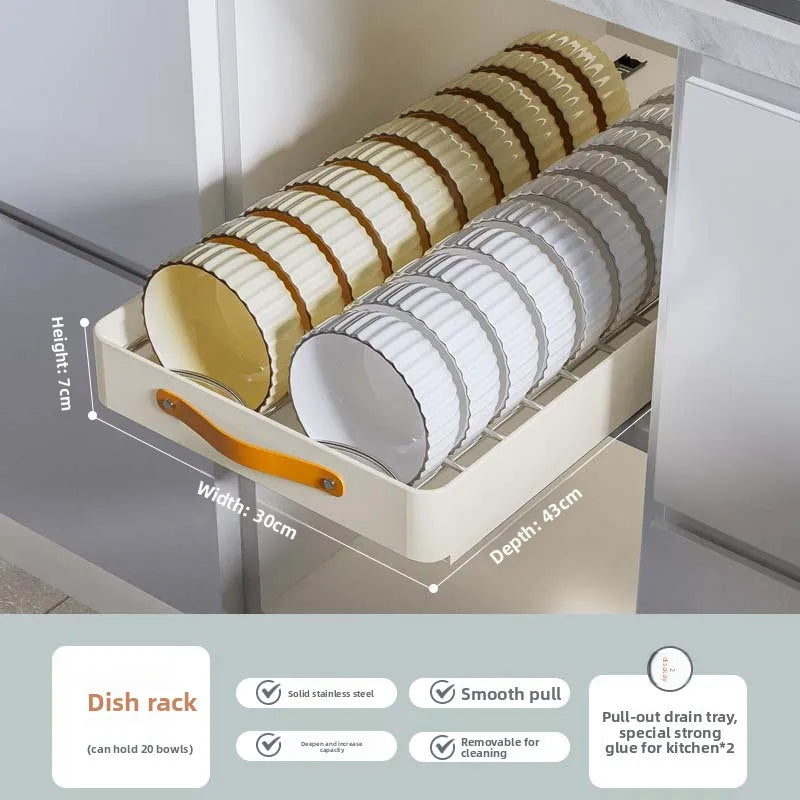 Multi-functional Stainless Steel Pull-out Dish Rack Drawer Basket