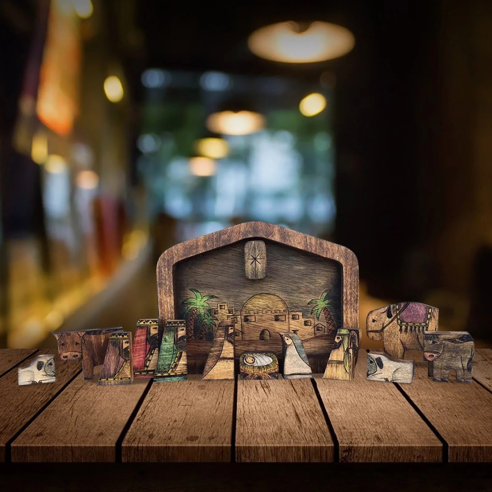 Wooden Nativity Puzzle Set – Wood-Burned Jigsaw Figurines Wooden Nativity Puzzle Oasis Select