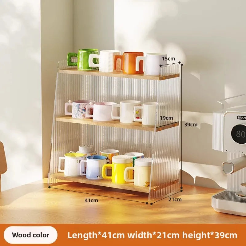 Multi-functional Desktop shelf Acrylic cup holder Water cup holder Household multi-layer storage rack sturdy and durable Oasis Select Log color 41