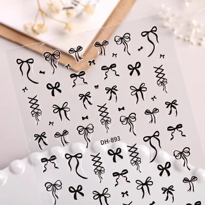 SUSU 1PC Bow Nail Art Stickers 3D Cute Red Pink Black Bowknot Nail Charms Foils Gold Laser Effect Bow Manicure Decor Oasis Select