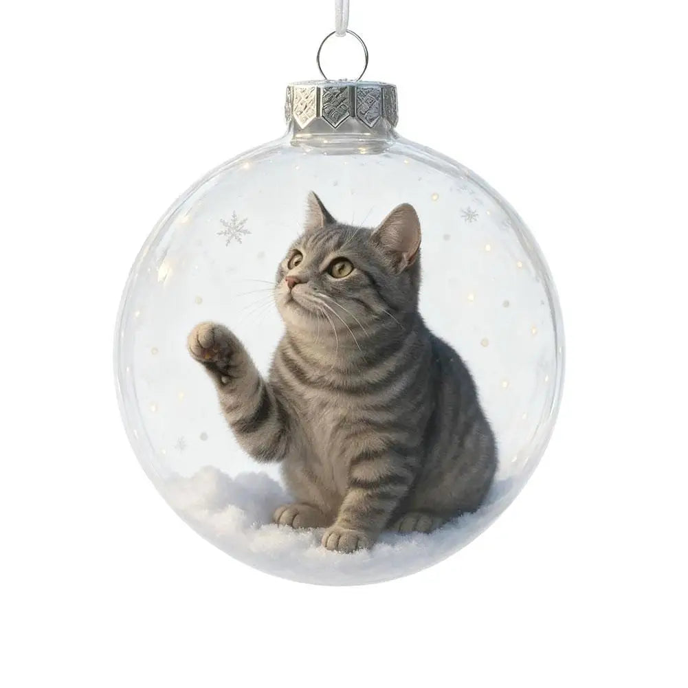 Cute Kitten Ball Christmas Ornaments Decoration 10x10x10cm PP Christmas Tree Cat Ball Pendant Ornament Xmas Tree Hanging Decor Oasis Select D