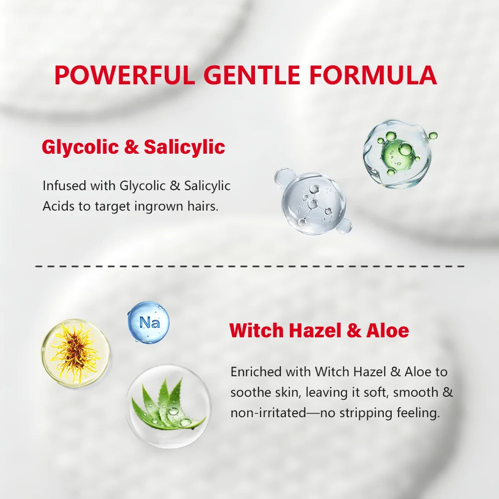 Ingrown Hair Care Pads Aftershave Treatment Powerful Gentle Formula Soothe Skin For Men & Women Underarms Bikini Area Face Neck Oasis Select