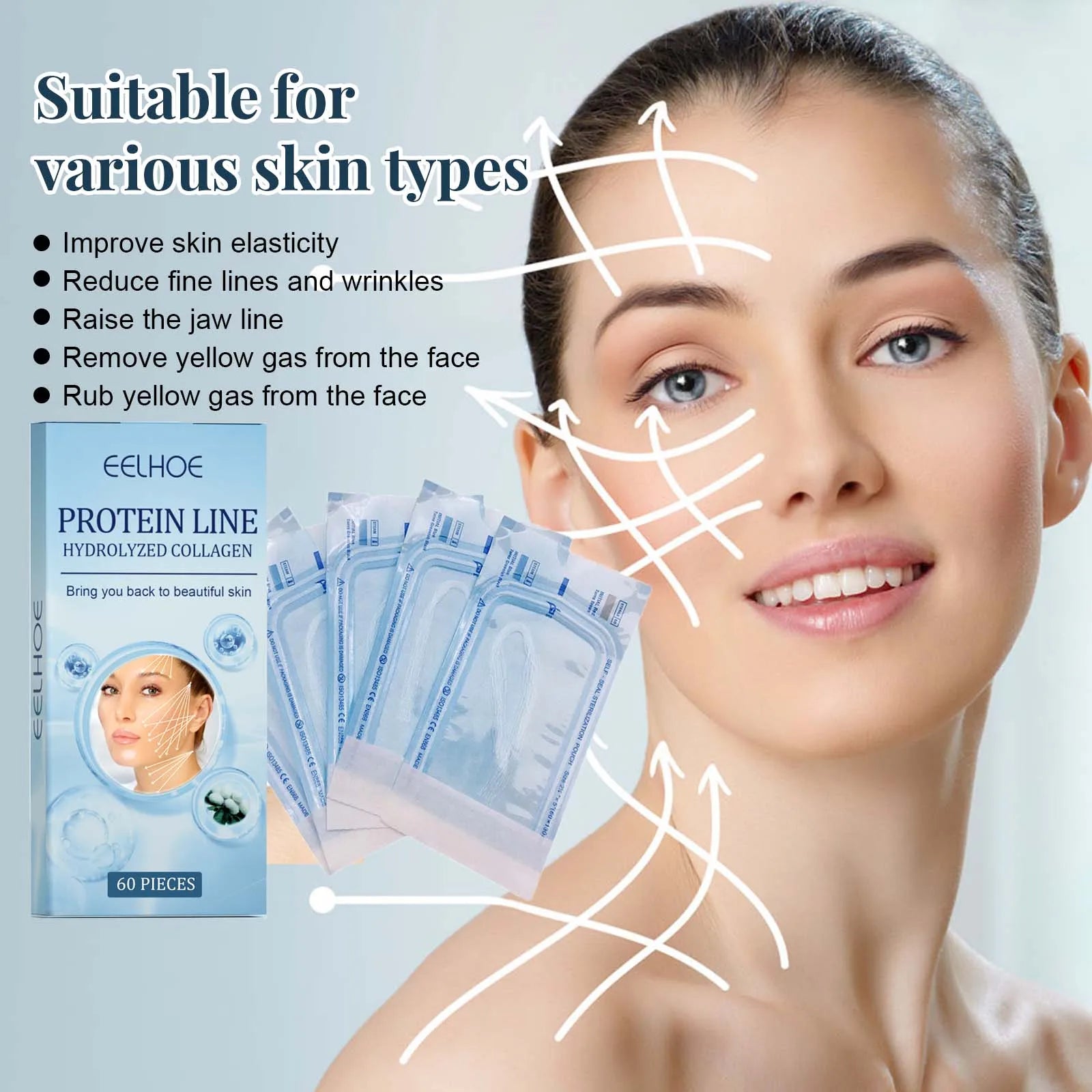 60Pcs Gold Protein Line Fade Wrinkle Firming Facial No Needle Absorbable Smoothing Hydrolyzed Collagen Thread Serum Oasis Select