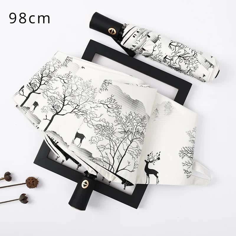 Automatic Double Sunny Umbrella Large Sunshade Sunblock Folding Retro Oil Painting Umbrella Oasis Select 98cm 8