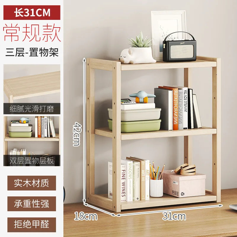 Desktop Solid Wood Multi-Layer Bookshelf & Desk Storage Rack