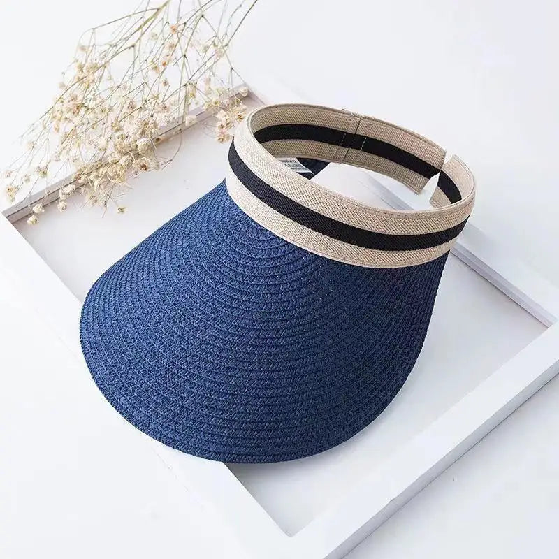 Summer Beach Straw Hat with Pearls for Women Wide Brim Open Crown Elegant Raffia Sun Protection Cap Holiday Essentials Oasis Select A8