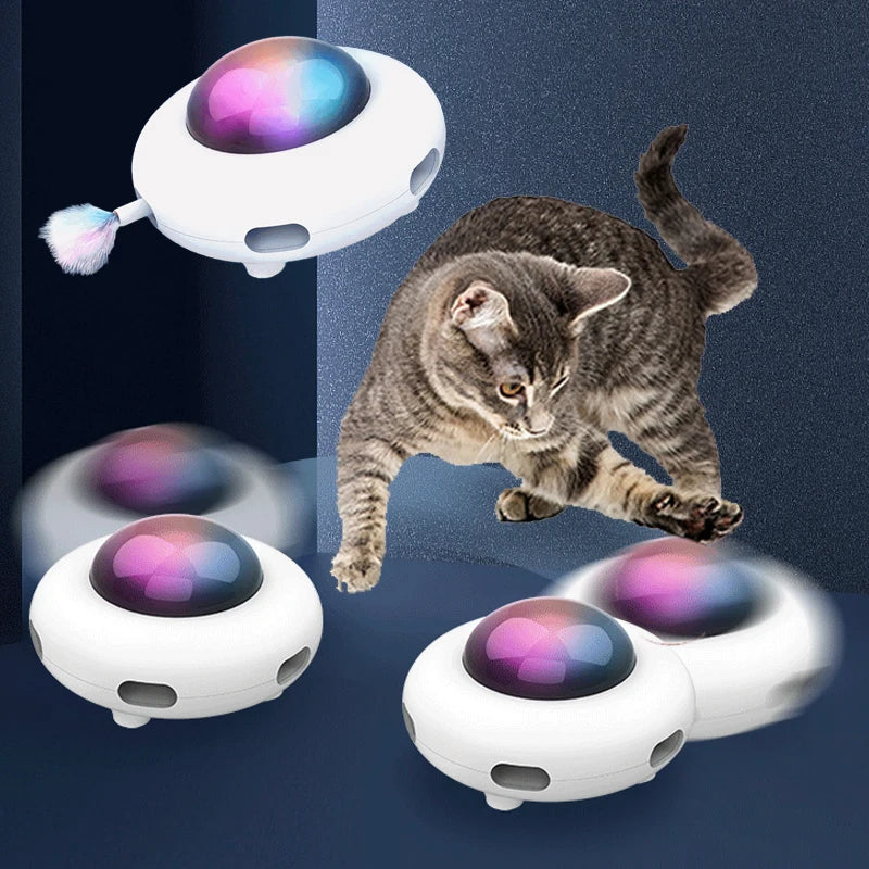 Cat Toy Smart Teaser UFO Pet Turntable Catching Training toys USB Charging Cat Teaser Replaceable Feather Interactive Auto Oasis Select