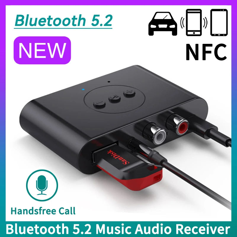 Bluetooth 5.2 Audio Receiver NFC U Disk RCA 3.5mm AUX USB Stereo Music Wireless Adapter With Mic For Car Kit Speaker Amplifier Oasis Select