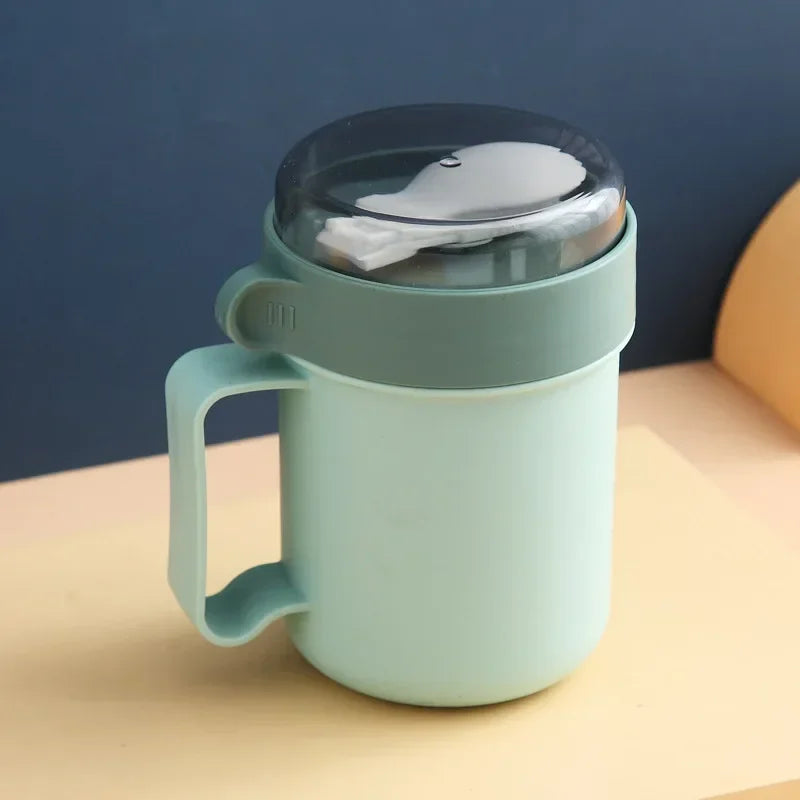 500ML Portable Breakfast Cups Oatmeal Cereal Nut Yogurt Salad Cup with Lid Spoon School Lunch Box Microwave for Kitchen Tools Oasis Select Green 500ML