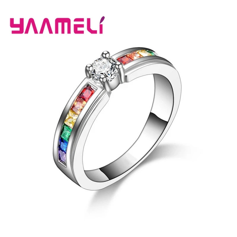 Color Rainbow Cubic Zircon Rings For Women Wedding Lovely Engagement Proposal Ring Accessory Oasis Select