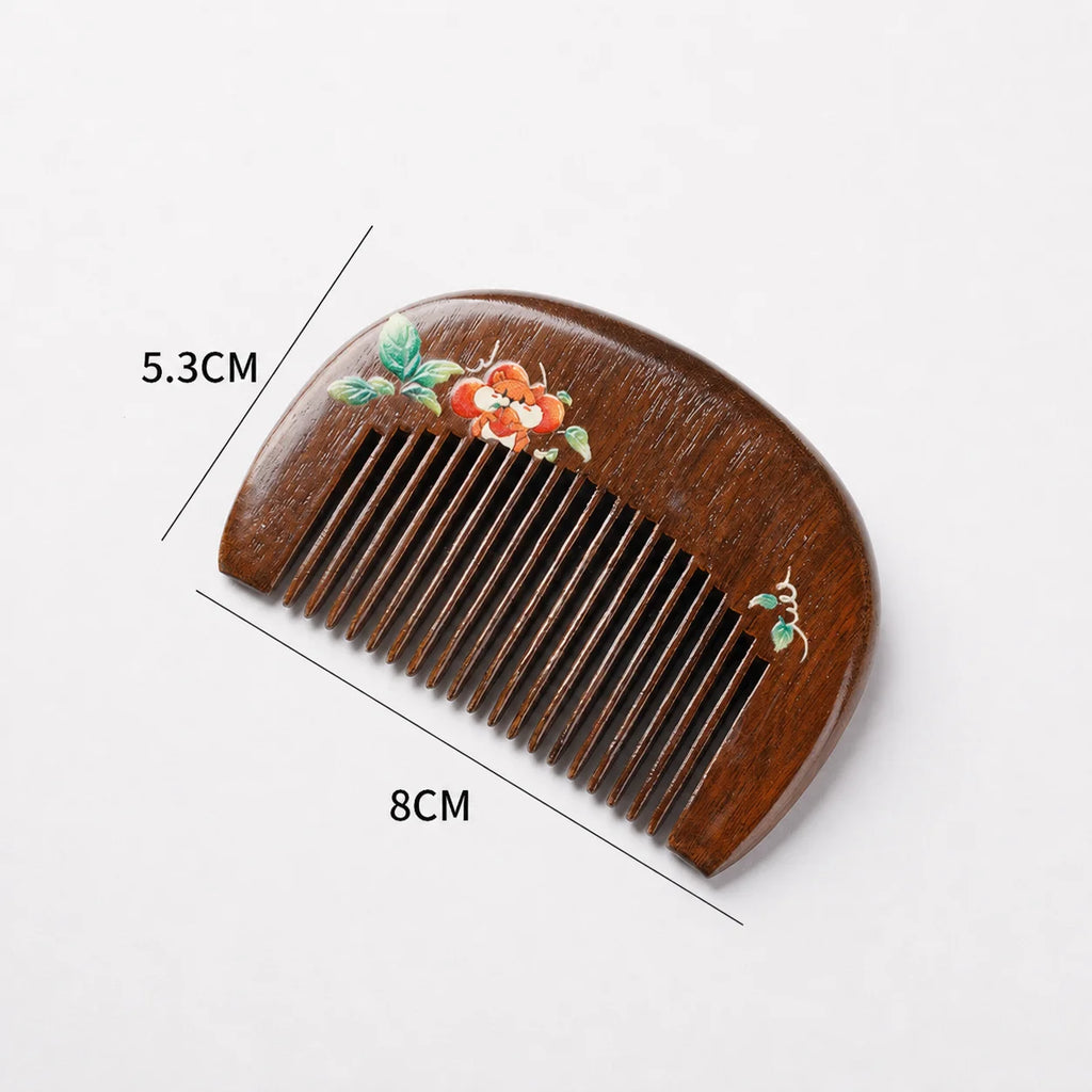 Handcrafted Sandalwood Hair Comb – Carved Cat Design | Portable