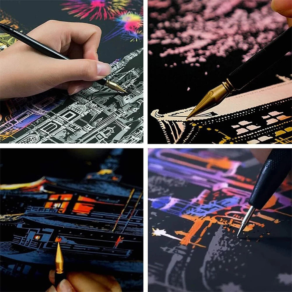 Scratch Painting Paper ,City Series Night Scene,Scratch Painting Creative Gift,Scratch board for Adult and Kids,with 4 Tools Oasis Select