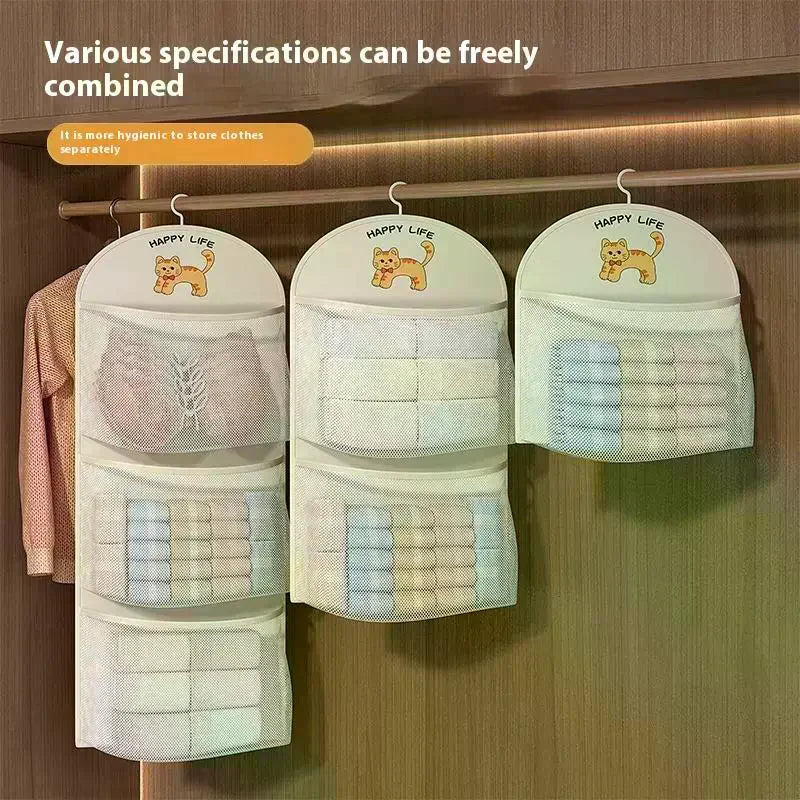 2/3Layer Large Capacity Storage Mesh Bag Underwear Socks Storage Bag Breathable Wardrobe Organizer With Clothes Hanger Oasis Select