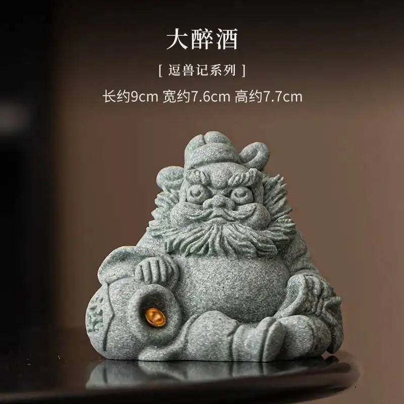 Green Sand Stone Tianshi Zhongkui Tea Pet Ornament Home Indoor Incense Holder Office Desktop Decoration Accessories Oasis Select Drunk