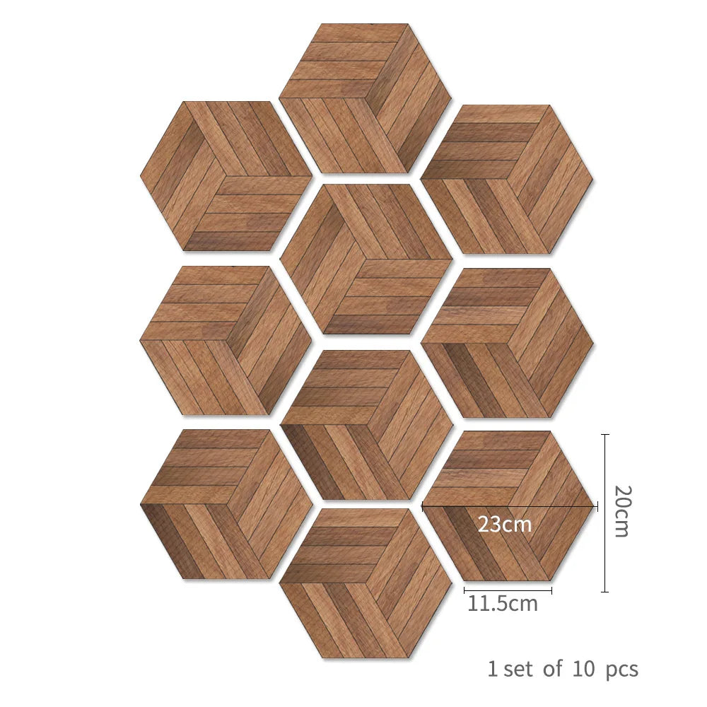 Walnut wood grain hexagonal wall sticker living room balcony waterproof and anti-skid self-adhesive floor sticker Oasis Select DB076 10pcs