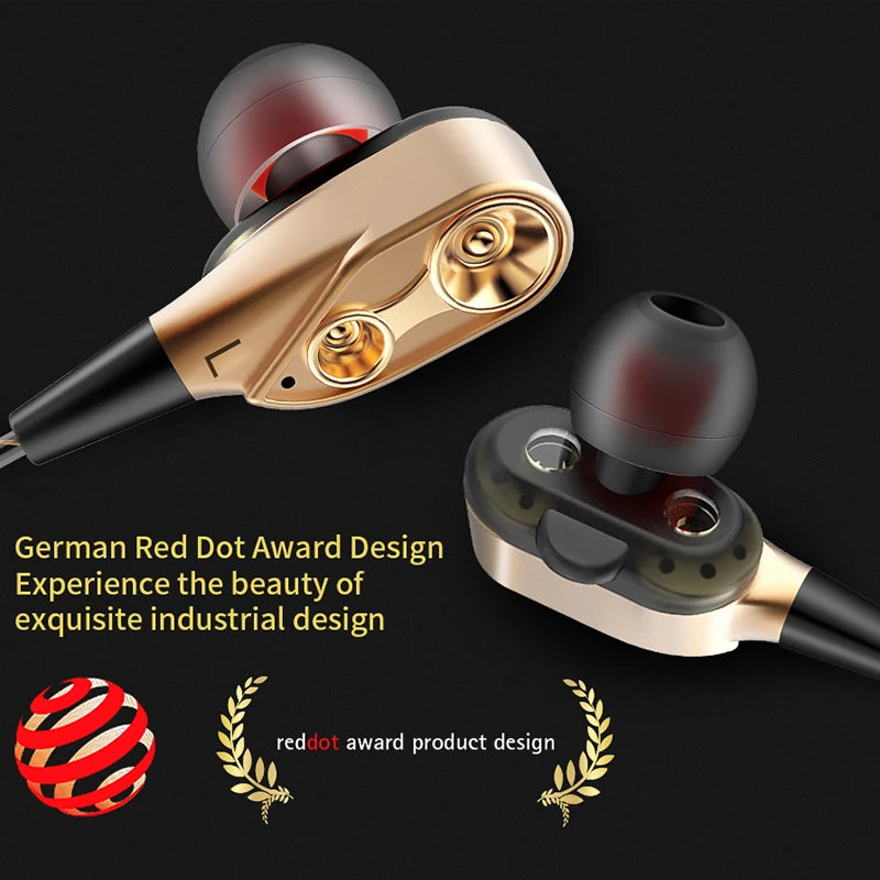 Double Moving Coil Headphones 3.5mm AUX With Mic Dynamic Headset In-Ear Music Gaming Sport Earbuds Bass Surround Shocking Sound Oasis Select