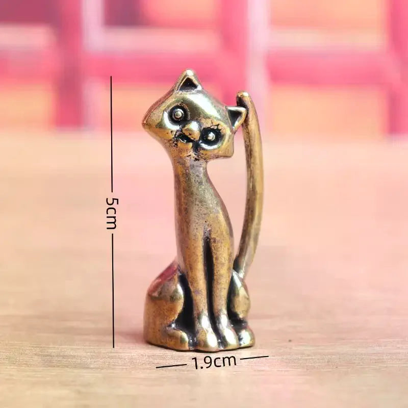 Antique Brass Cat Lovers Statue Copper Animal Sculpture Home Desktop Decorative Figurine Miniature Incense Burner for Cat Lovers Oasis Select