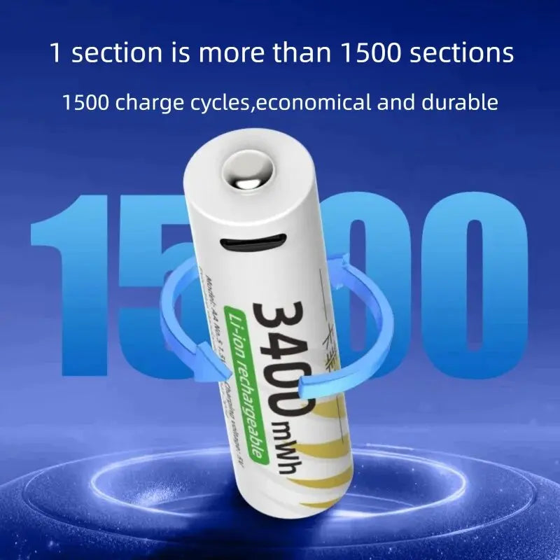 AAA and AA Rechargeable Batteries USB Lithium-ion 3400mWh 1.5V AA Rechargeable Batteries+800mWh 1.5V AAA Battery+ Type-C Cable Oasis Select