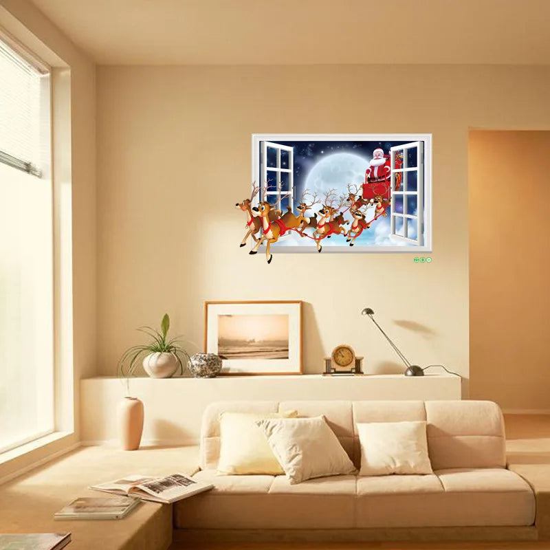 Christmas Decorative Wall Stickers Can Be Removed From Wall Windows with 3D Santa Claus Effect Stickers Oasis Select