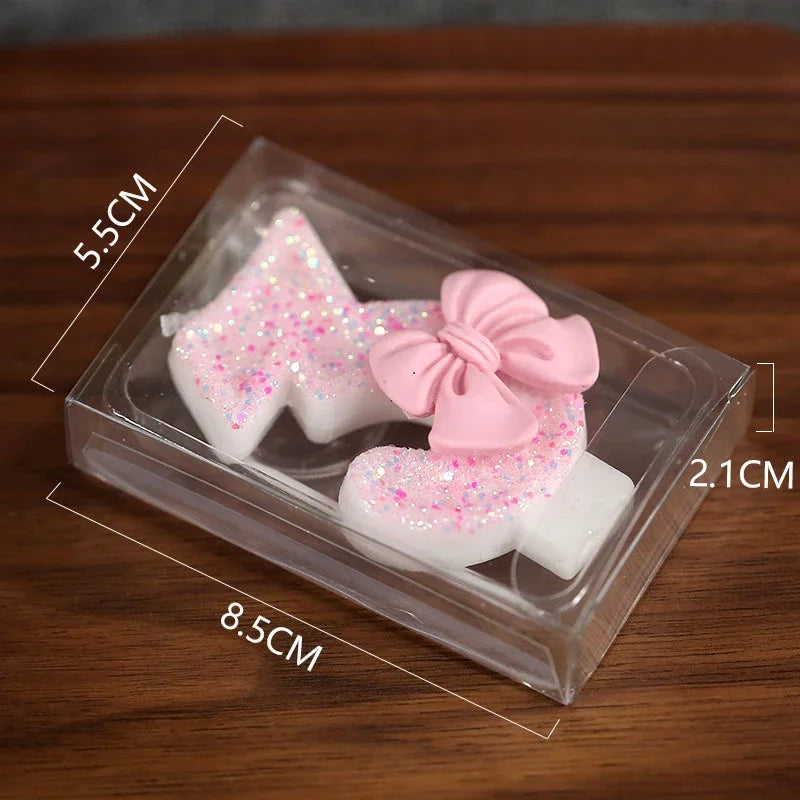 Cute Pink Bow 3D Number Cake Candles for Birthday Party Decorations Birthday Decoration Cake Decorating Tools Oasis Select