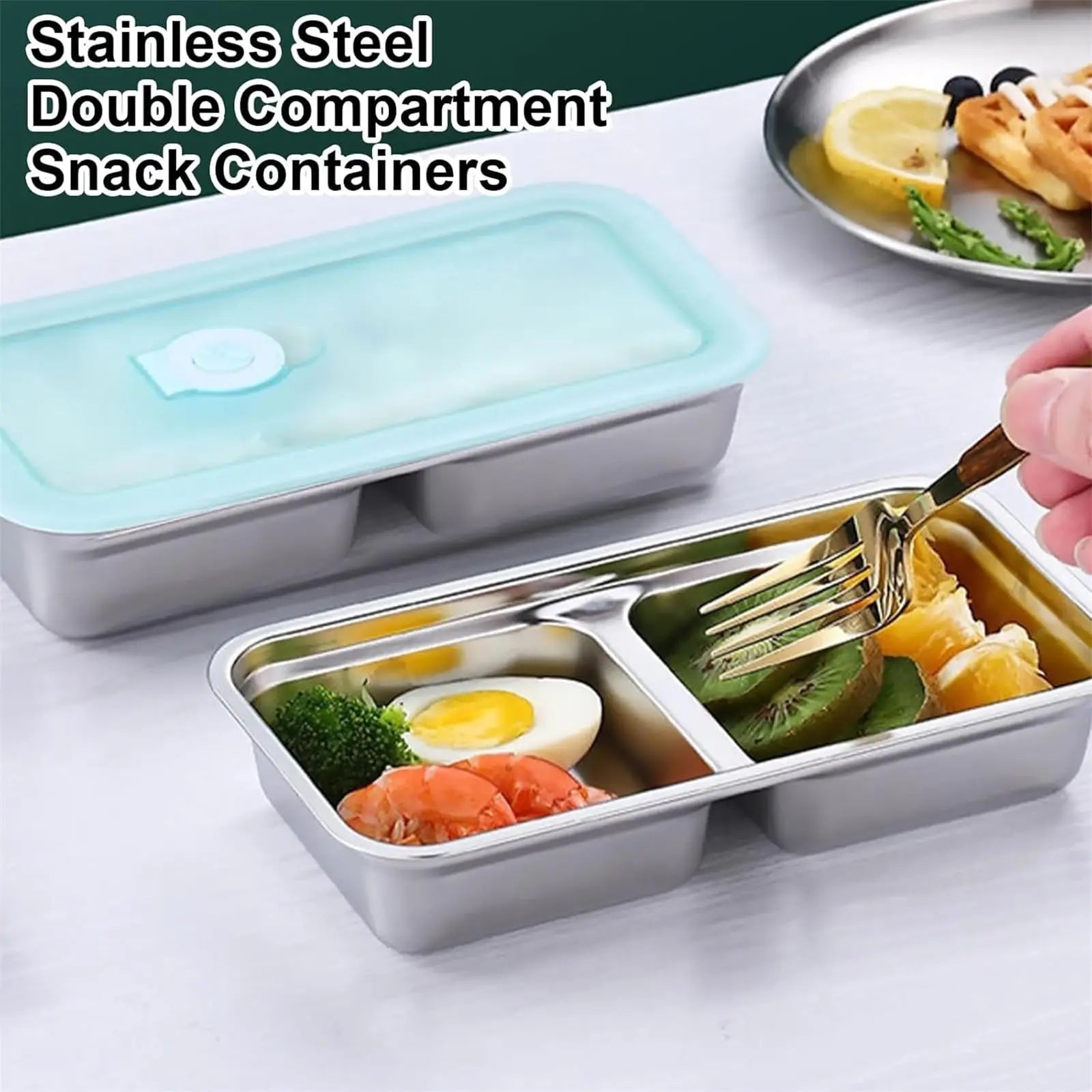 Stainless Steel Dual Compartment Lunch Box & Snack Container