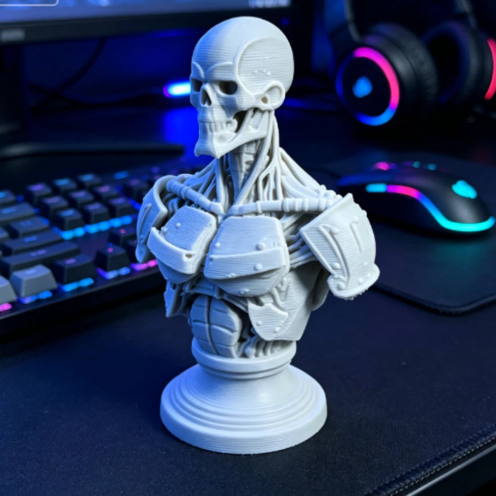 Cyberpunk Armored Skeleton Bust Figurines 3D Printed Skull Torso Statues Sci-Fi Tabletop Ornament Decor for Gaming Desktop Gifts Oasis Select