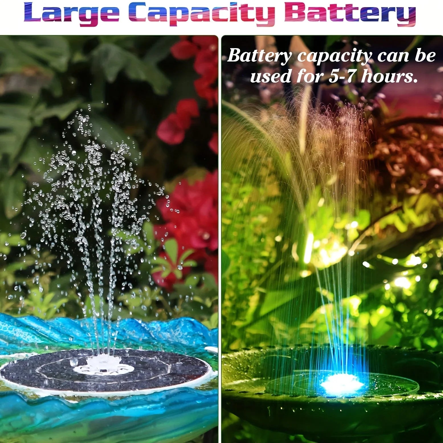 5.5W LED Solar Fountain Pump with Lights, for Bird Bath/Pool DIY Solar Water Fountain with Battery for Outdoor Garden Decoration Oasis Select