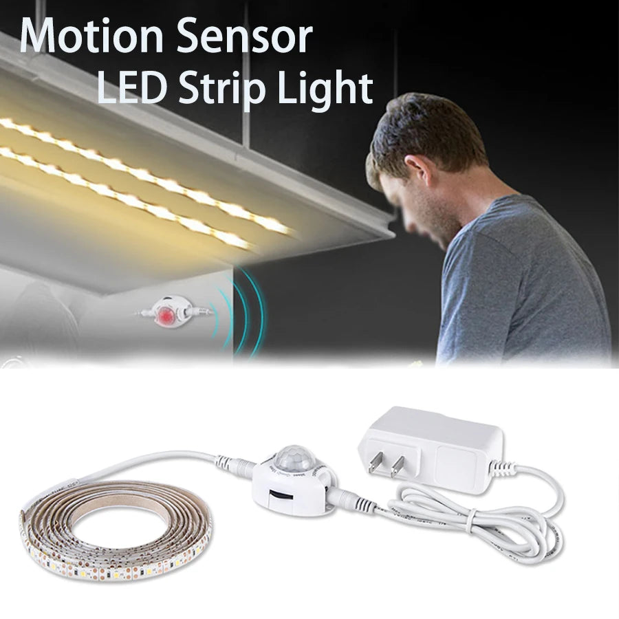 1-5M PIR Motion Sensor Strip Lights DC12V Waterproof LED Under Cabinet Lamp For Bedroom Kitchen Closet Stairs Bedside Nightlight Oasis Select