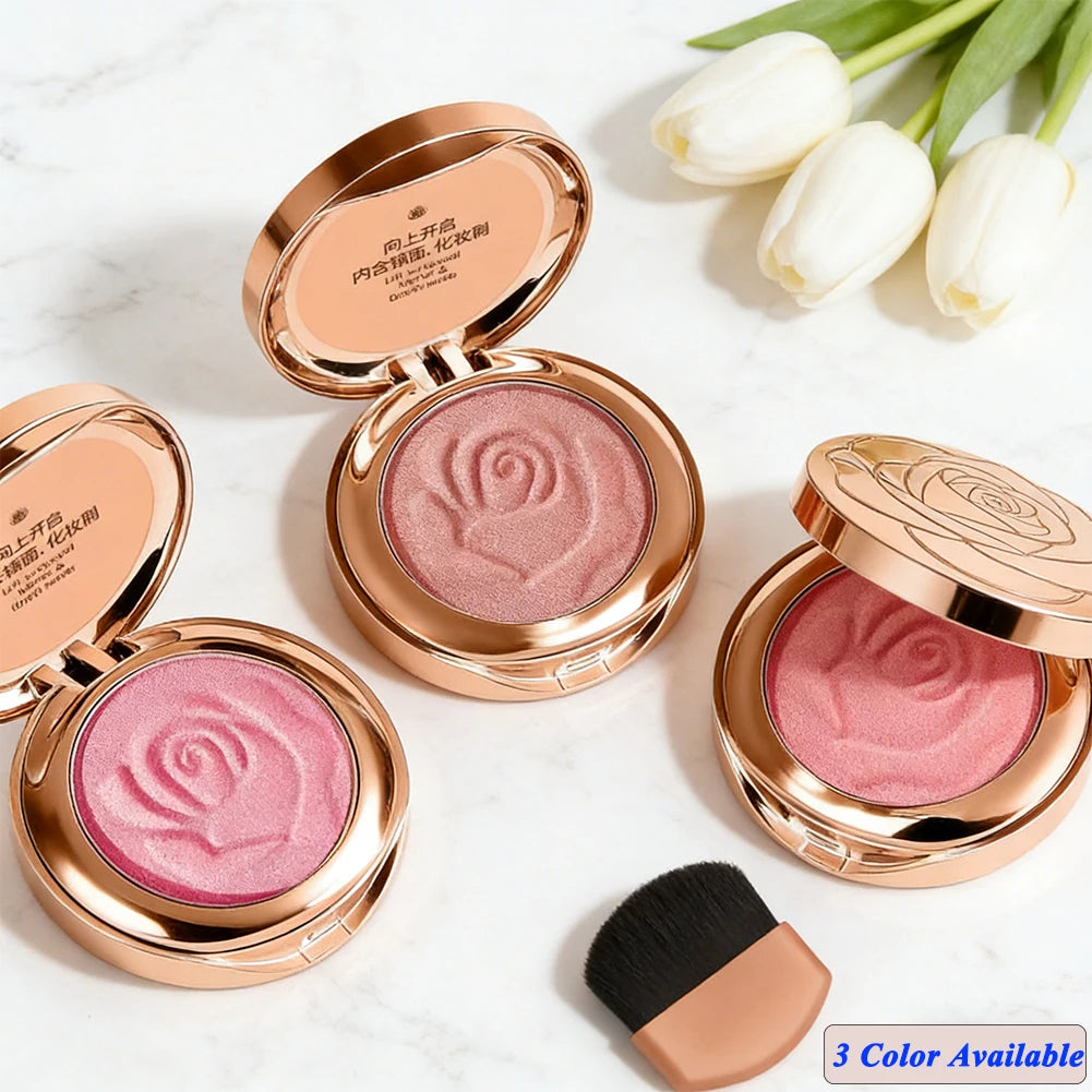 Rose Embossed Blush Powder, Shimmery Finish, 3 Colors Shades Available, Floral Texture Design, Ideal for Daily Face Makeup Oasis Select