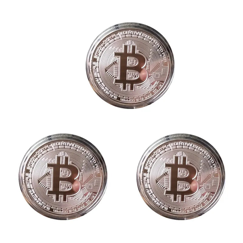 1/2/3/4pcs Gold Plated Coin Art Collection Gold Plated Physical Bitcoins Bitcoin Gift Physical Metal Antique Imitation Coins Oasis Select 3pcs Silver
