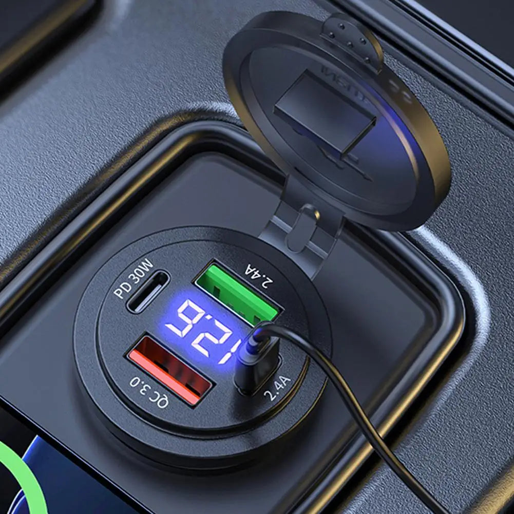 4 Port Car Digital Display Fast Charging Dual PD 30W & QC3.0 Type C Phone Car Motorcycle USB Charger Socket Oasis Select