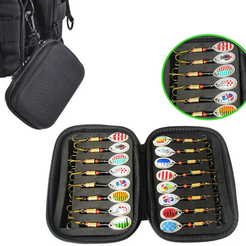 2026 New Arrival！Portabale Fly Fishing Lure Spinner Spoon Bait Black Storage Box Professional 16 Slots Hard EVA Storage Bag Oasis Select