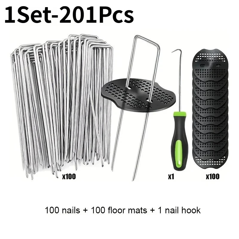 Pick Hook Included U-Shaped Garden Stakes Staples with Plastic Fixing Gasket Assortment Kit for Lawn Ground Cover Fence Oasis Select 1Set-201Pcs