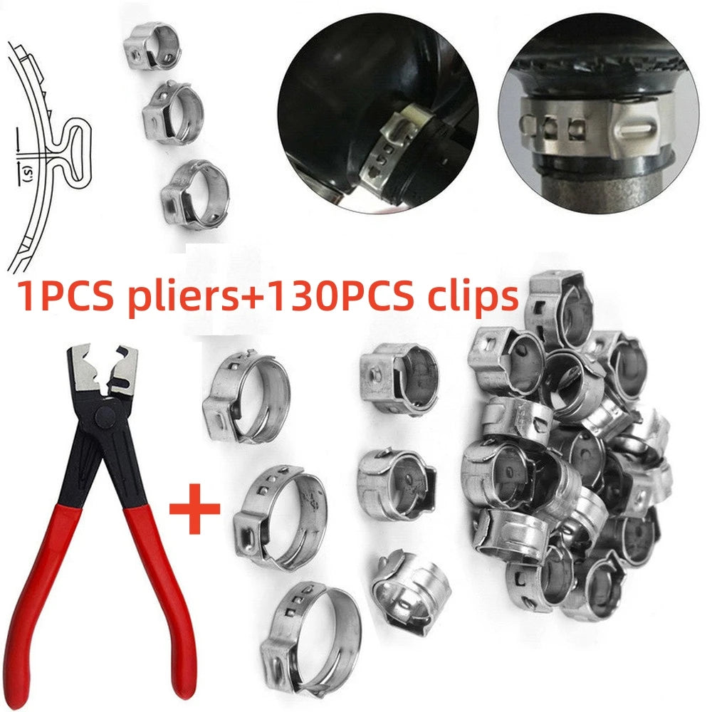 130-Pc Stainless Steel Hose Clamp Kit + R-Type Crimping Pliers Hose Clamp Kit Oasis Select