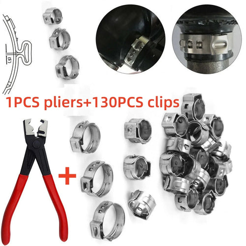 130-Pc Stainless Steel Hose Clamp Kit + R-Type Crimping Pliers Hose Clamp Kit Oasis Select