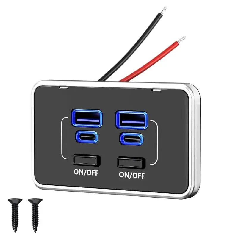 4-Port 12V RV USB Outlet 78W Dual PD Type-C & QC 3.0 Panel Wall Mount With Switch Quick Charge Adapter For Marine Bus ATV Truck Oasis Select
