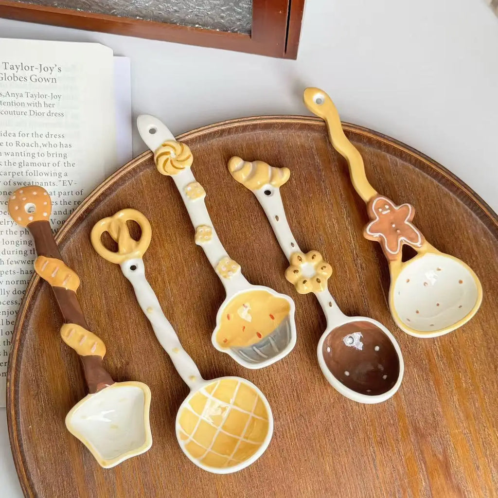 Cute Ceramic Bread-shaped Spoon, Aesthetically Pleasing Dessert Spoon, Adorable Spoon Kitchen Tablewear Oasis Select