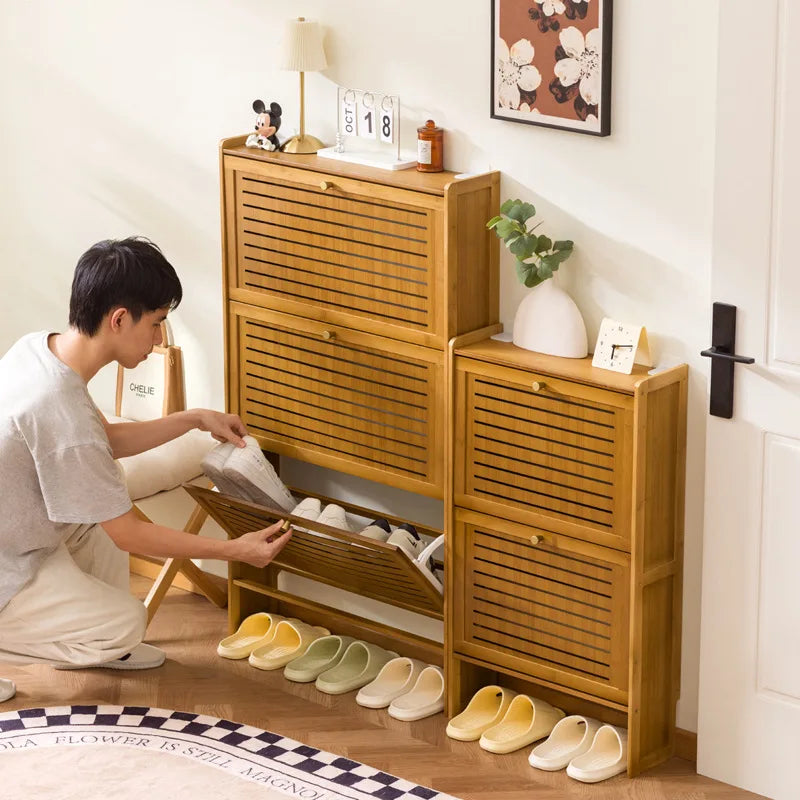 Ultra-thin shoe cabinet home door 2025 new retro black porch cabinet home tipping bucket storage shoe rack Oasis Select