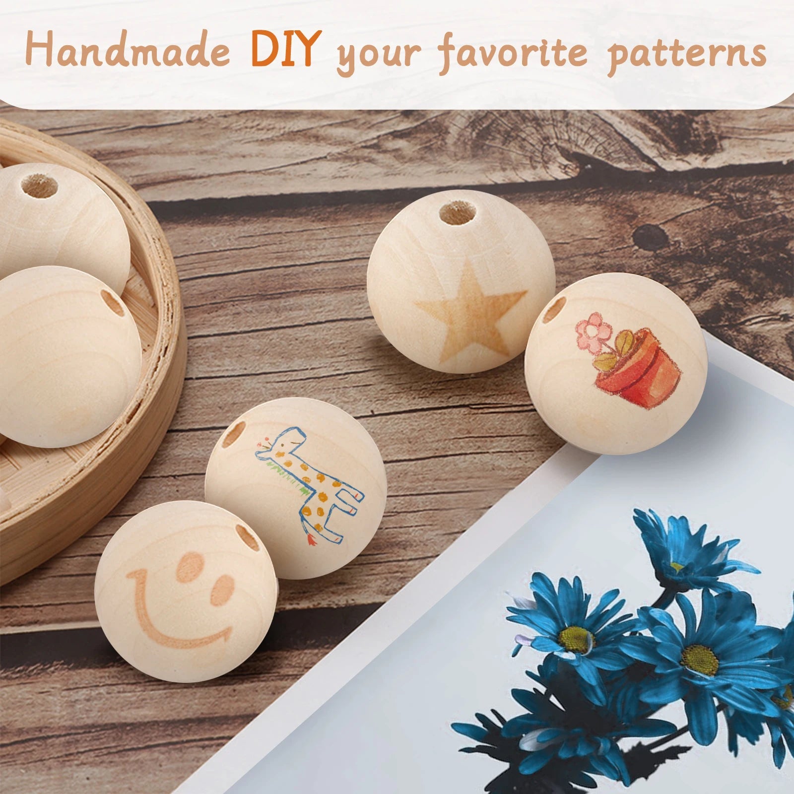 200pcs DIY wooden beads, 20mm natural round wooden beads, handmade DIY beads string ornaments handicraft accessories Oasis Select