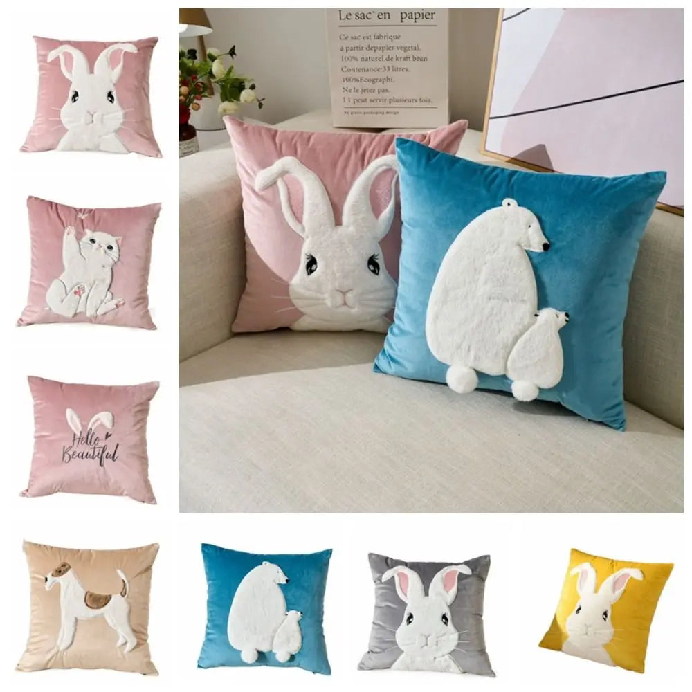 Rabbit Pattern Cushion Cover 45x45cm – Soft Cotton Pillowcase