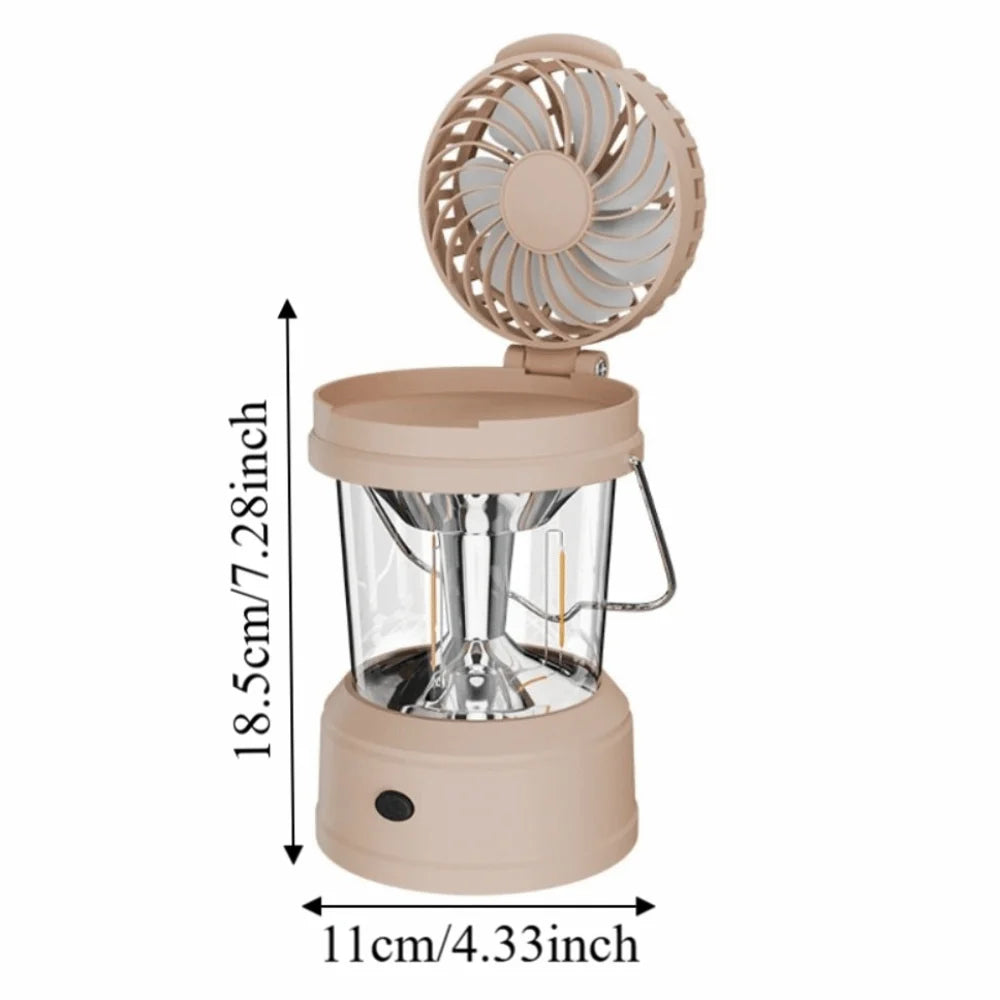 Practical 2 in 1 LED Fan Lantern Foldable Strong Light Camping Lantern with Fan Cool with Handle Portable Electric Fan Household Oasis Select