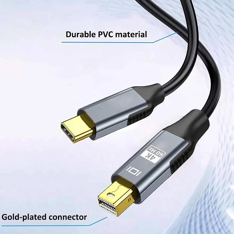 Type-c3.1 to Mini DisplayPort Cable Adapter 4K@60Hz for MacBook Air Pro Type C to Mini DP Display Port Thunderbolt Video Oasis Select