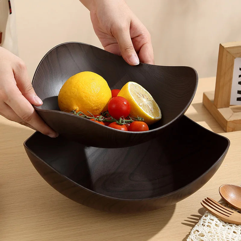 Triangular Curved Fruit Bowl | Retro Wood Grain Snack Platter