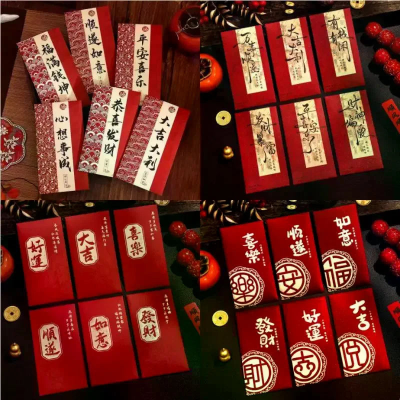 6 Pcs Chinese New Year Red Envelope Best Wishes Chinese Style Hot Stamping Bronzing Red Pocket Wedding Party Decorations Oasis Select