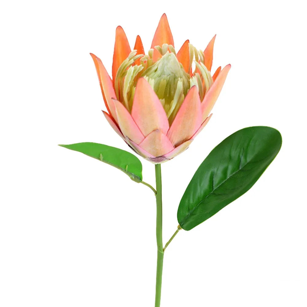 1PC,Europe Style Beautiful Artificial Flowers Fake King Protea Home Table Top Display Flowers Decorative Silk Flower Oasis Select Orange