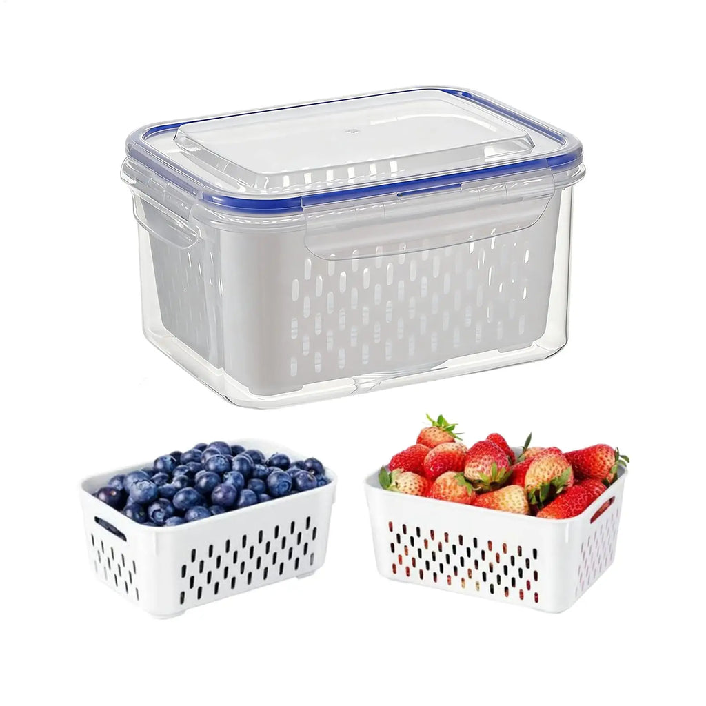 Large Vegetable Drain Basket Special Fruit Preservation Box for Refrigerators Kitchen Double Layer Storage Container Oasis Select