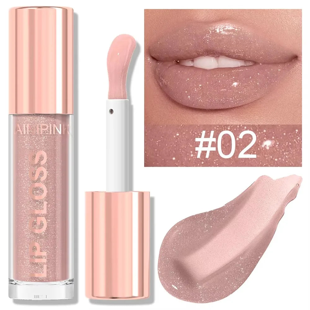 Glitter Lip Gloss Lipstick, Lip Tint Moisturizing Hydrating Long Lasting Non-Stick Cup Waterproof Nude Lip Plumper High Pigment Oasis Select