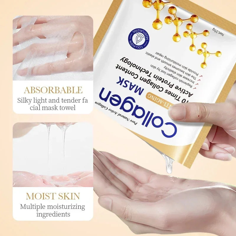 10pcs SADOER Collagen Anti Wrinkle Face Mask Moisturizing Anti aging Repair Brightening Facial Masks Skin Care Oasis Select