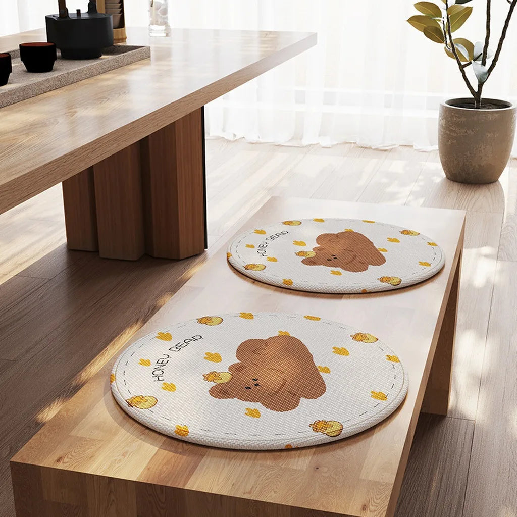 30/40/50CM Cartoon Round Ice Silk Seat Cushion Summer Cooling Dining Chair Cushion Anti-slip Breath Cooling Mat Adult/Child Oasis Select bear-30x30cm